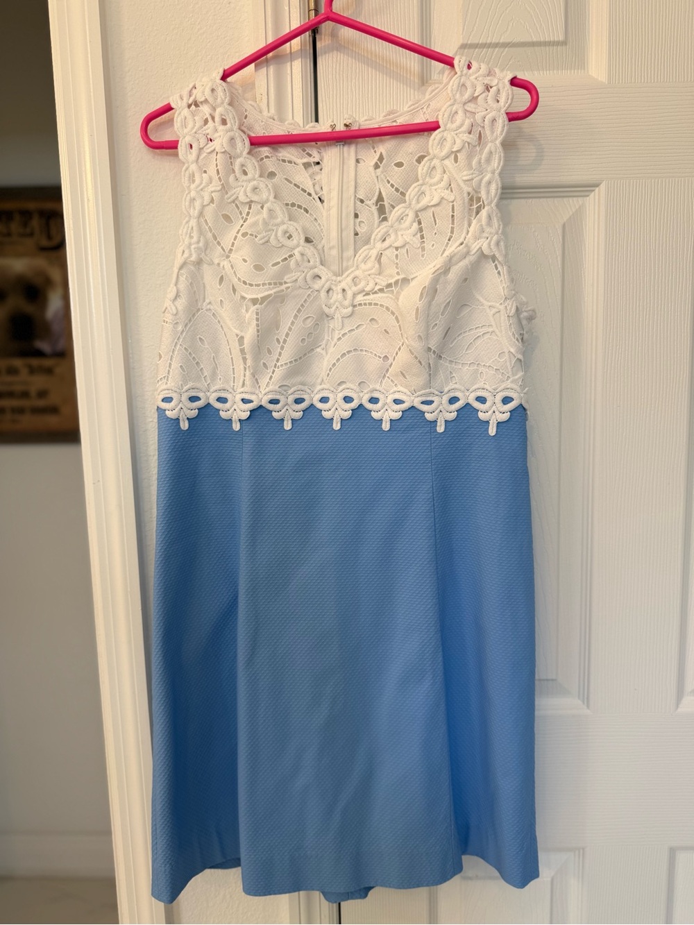 Lilly Pulitzer White Lace Top with Light Blue Mini Skirt Dress